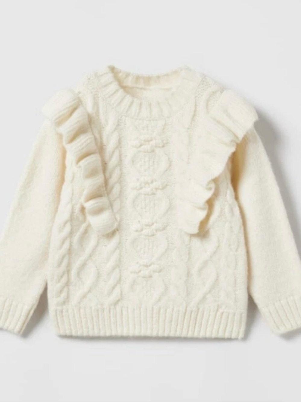 Zara Kids Cream Ruffle Cableknit Sweater Size 2-3Y